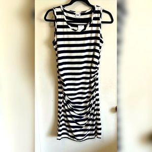 NWT Lab40 Maternity Nursing Tank Dress Black & White Striped Ruch Detail - L